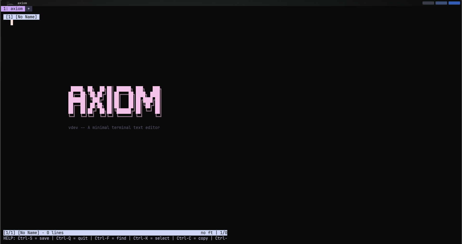 Axiom welcome screen showing ASCII banner